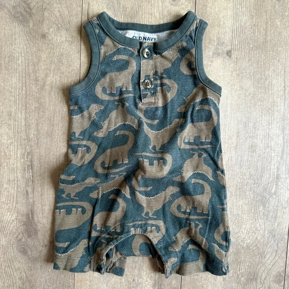 Old Navy Rustic Dinosaur Baby Boy Romper Size 3-6 Months